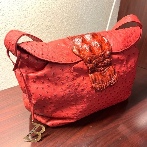 Bolingo By Susan Todd Red Designer Exotic Crocodile and Ostrich Hobo Handbag VTG - Picture 2 of 14
